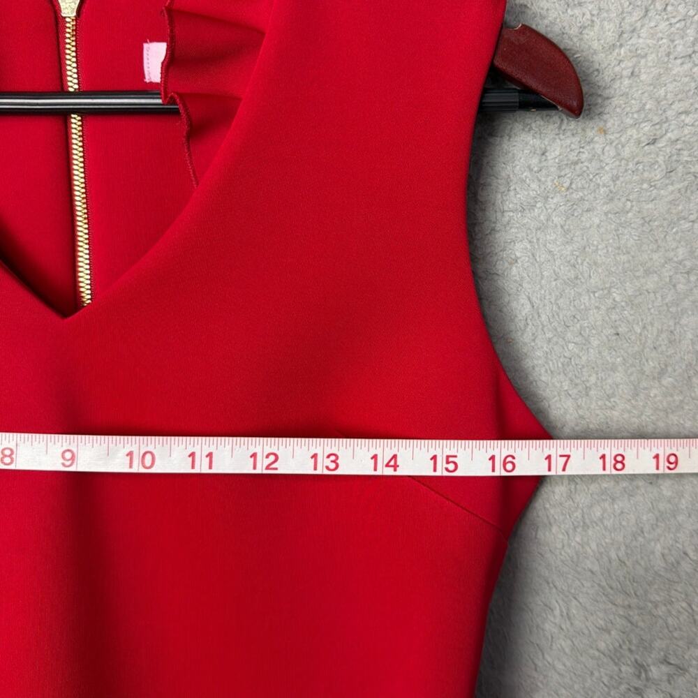 Calvin Klein Red Scuba Knit Dress Ruffle V-Neck Sleeveless Officesiren Staple 4 - Picture 4 of 9